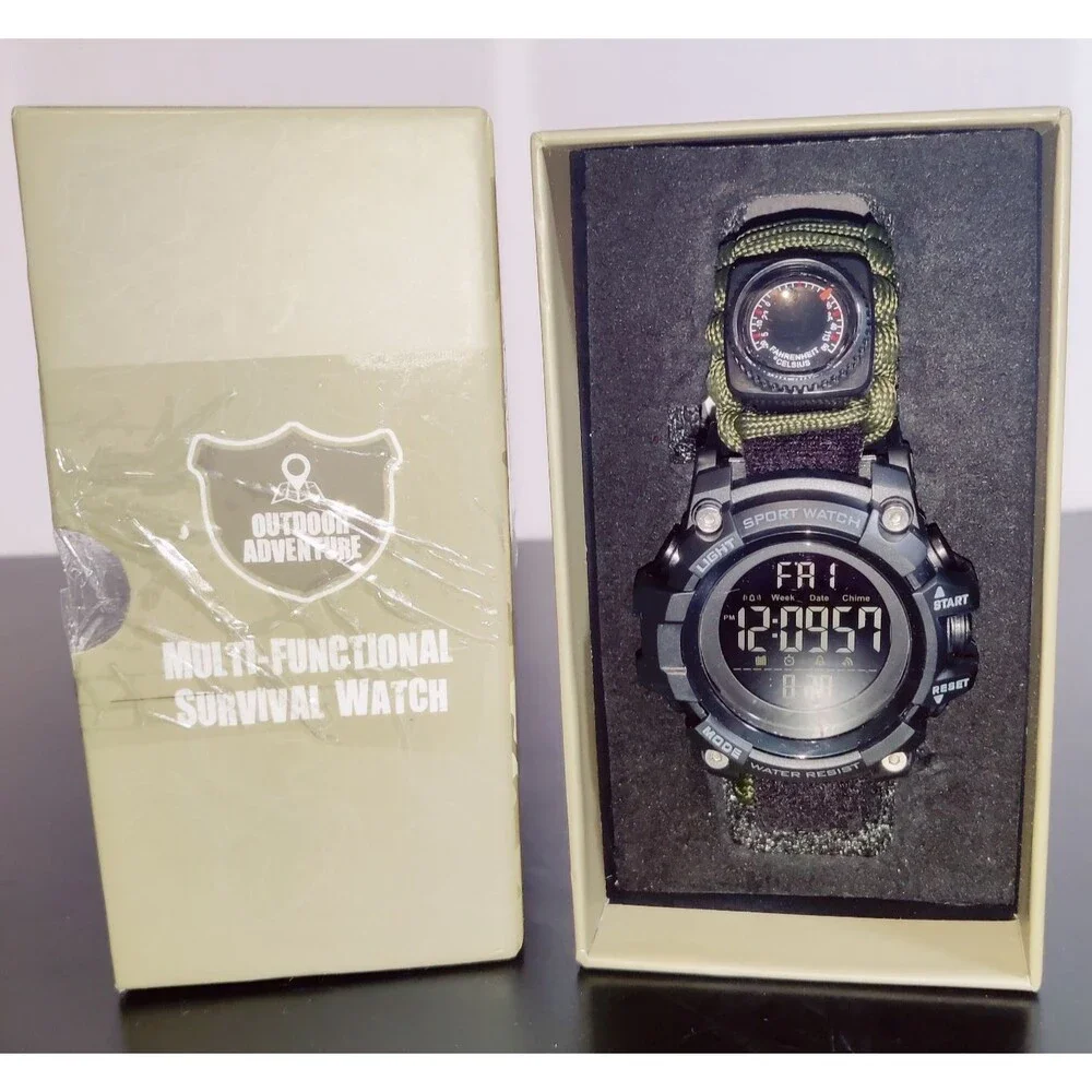 Men's Survival Military Digital Watch, 23-in-1 Tactical Paracord,LED Watch NEW